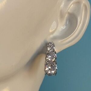 Graduated CZ Sterling Silver Brass Drop Post Earrings